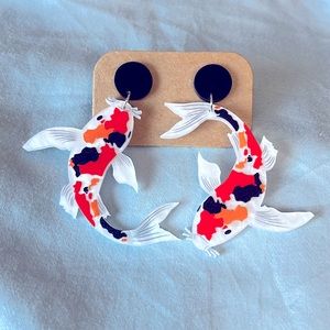 White Koi Acrylic Dangle Earrings